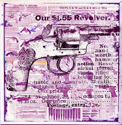 Vår 1.55 revolver, 2015 (mixed media på duk) av Teis Albers