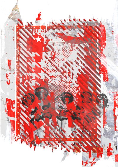 Tracy och hennes vänner, 2015 (Collage på duk) av Teis Albers
