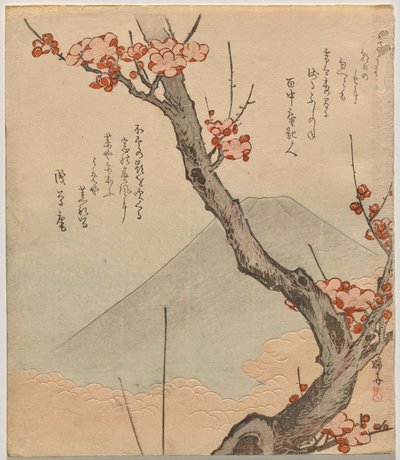 Plommonträd med berget Fuji av Teisai Hokuba