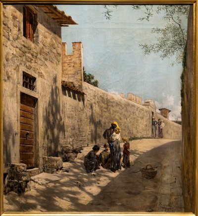 Liten Tuscany Street med figurer av Telemaco Signorini