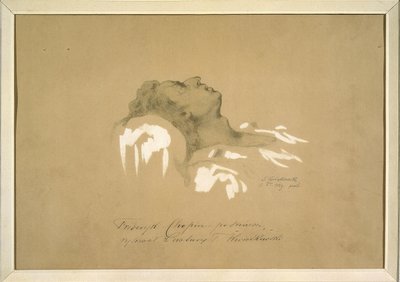 Frederic Chopin (1810-1849) på hans dödsbädd av Kwiatkowski, Teofil (1809-1891). Bläck, gouache, grafit på papper av Teofil Kwiatkowski