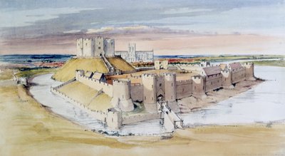 Illustration av York Castle, North Yorkshire, som det kan ha varit i slutet av 1200-talet, 1985 av Terry Ball