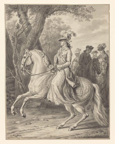 Wilhelmina av Preussen, prinsessan av Orange-Nassau, till häst av Tethart Philip Christian Haag (signed by artist)
