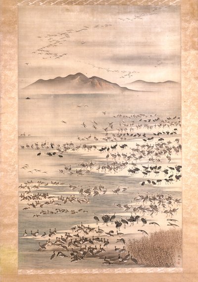 Myriad of Aquatic Birds (bläck & färg på siden) av Tetsuzan Mori