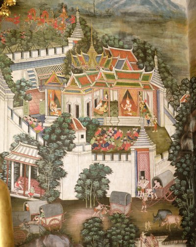 Ett befäst palats (väggmålning) av Thai School