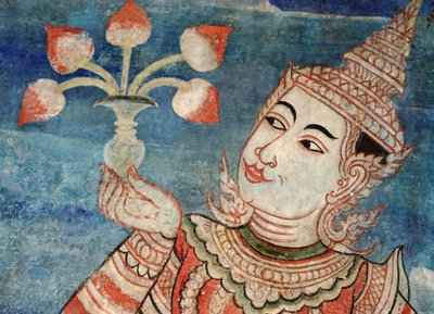 Detalj från en väggmålning i Viharn laikam vid Wat Phra Singh av Thai School