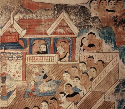 Detalj av väggmålning av Thai School