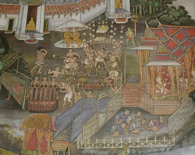 Detalj av staden Phitsanulok, Wat Bowonniwet Vihara, Bangkok av Thai School