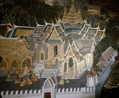 Avsnitt av Buddhas liv (fresk av Thai School