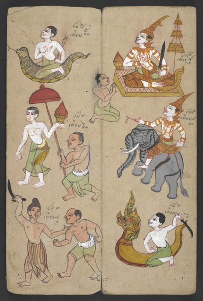 Eller 16455 f.2r, Djur från zodiaken, från Phrommachat (pergament) av Thai School