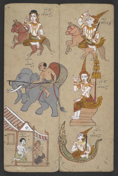 Eller 16455 f.4r, Djur från zodiaken, från Phrommachat (pergament) av Thai School