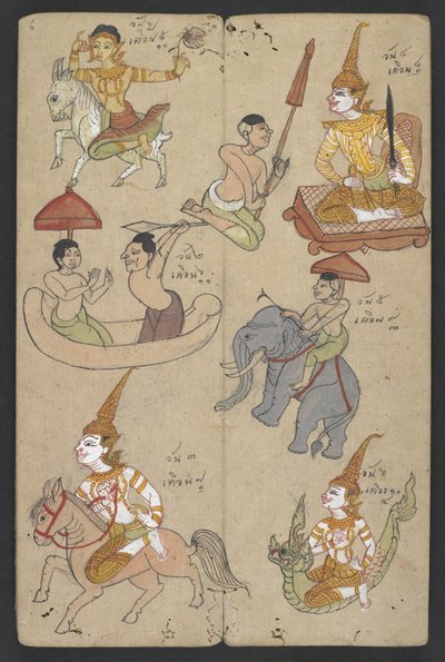 Eller 16455 f.6r, Djur från zodiaken, från Phrommachat (pergament) av Thai School