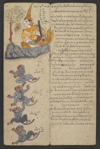 Eller 16455 f.7r, Djur från zodiaken, från Phrommachat (pergament) av Thai School