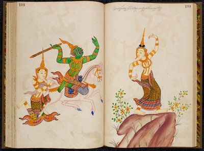 Scen från den thailändska versionen av Vidhura-pandita Jataka. av Thai School