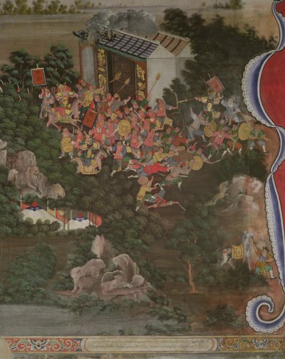 Scen med kinesiskt inflytande, Sala Geng, Wat Bowonniwet Vihara, Bangkok av Thai School