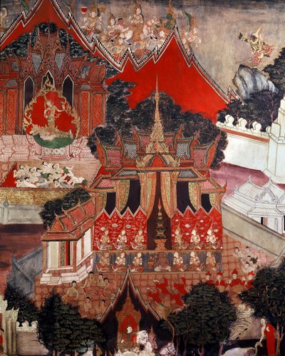 Scener från Buddhas liv, mitten av 1800-talet (väggmålning) av Thai School