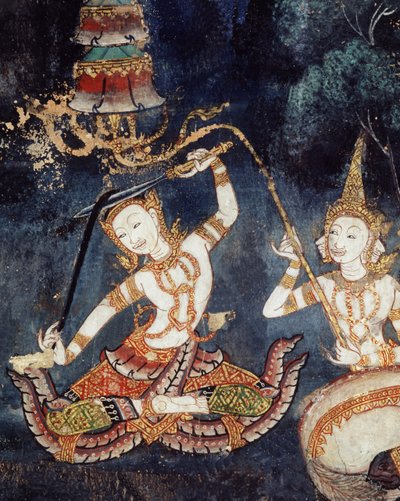 Siddhartha klipper sitt hår (väggmålning) av Thai School