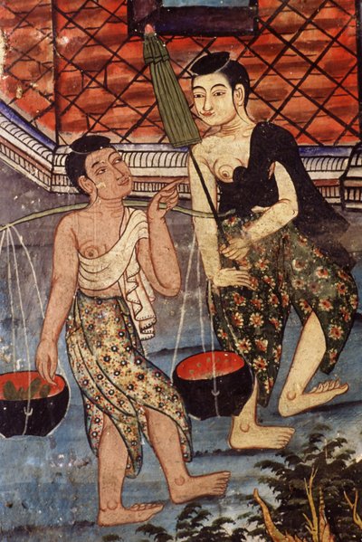 Thailändska kvinnor (väggmålning) av Thai School