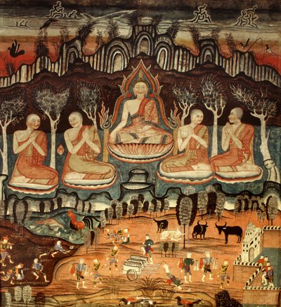 Den första predikan och Khattana Kuman Jataka, 1867 av Thai School