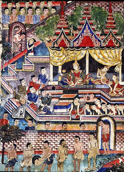 Wiharn Laikarn, avsnitt från Jataka Sang Thong (fresk) av Thai School