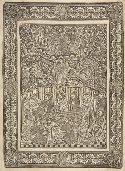 Jungfruns död, antagande och kröning, ca. 1470-85. av The Master of the Mountainlike Clouds