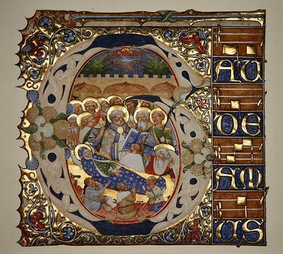 Marlay Cutting IT.18 Dormition of the Virgin, från en gradual av Santa Mattia i Murano, Venedig, ca 1450 (bladguld & tempera på pergament) av The Master of the Murano Gradual