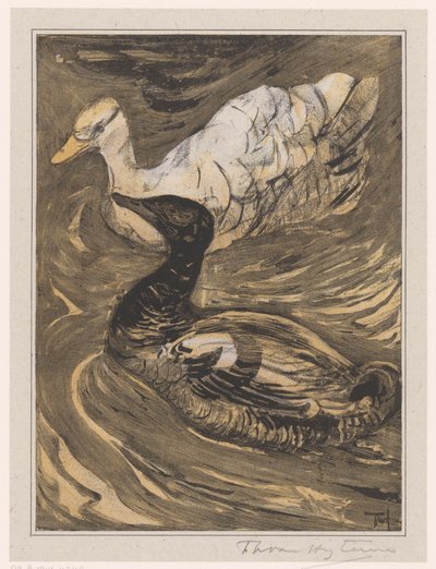 Två simande ankor av Theo van Hoytema (signed by artist)