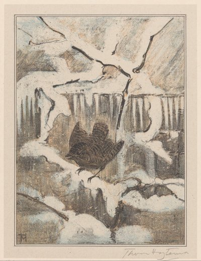 Gärdsmyg på snöig gren av Theo van Hoytema (signed by artist)