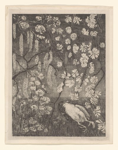 Död fågel under hassel- och kaprifolgrenar Flower Studies (originaltitel) av Theo van Hoytema