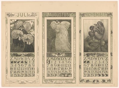 Kalendrar för juli, augusti och november 1910 av Theo van Hoytema