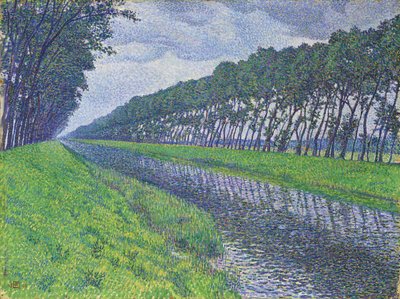Kanal i Flandern; Kanalen i Flandern i trist väder, 1894 av Théo van Rysselberghe