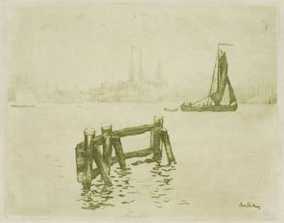 Utsikt över Amsterdam av Théo van Rysselberghe