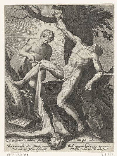 Apollo vissnar Marsyas av Theodoor Galle