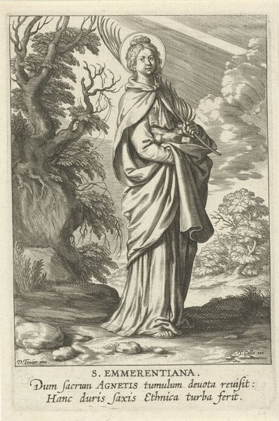 Heilige Emerentiana från Rom St. Emmerantiana (titel på objekt) Feminine heiligen (serietitel) Mirror Illuminated Virgin (serietitel) av Theodoor Galle