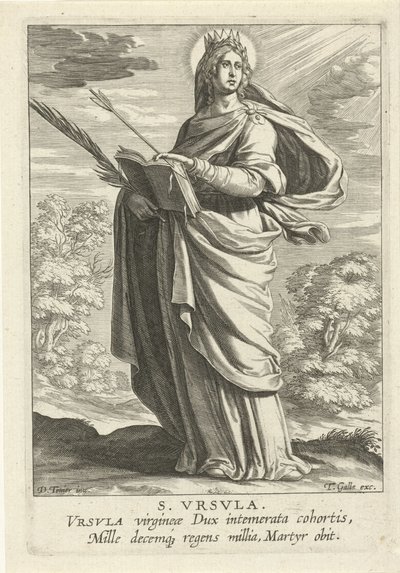 Sankta Ursula S. Vrsvla (titel på objekt) Feminine heiligen (serietitel) Mirror Illuminated Virgin (serietitel) av Theodoor Galle