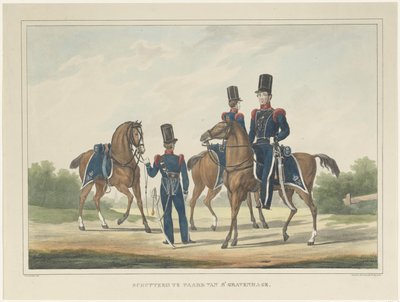 Gevärsmän till häst i Haag, 1830 Gevär på hästen i Haag (titel på objekt) av Theodoor Soeterik