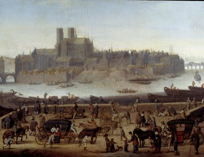 Kajen och Tournelle-bron i Paris Detalj. Utsikt över hamnen och ön La Cite. Målning tillskriven Theodor Matham (1606-1676) 1646 Paris, Carnavalet museum av Theodor (attr. to) Matham