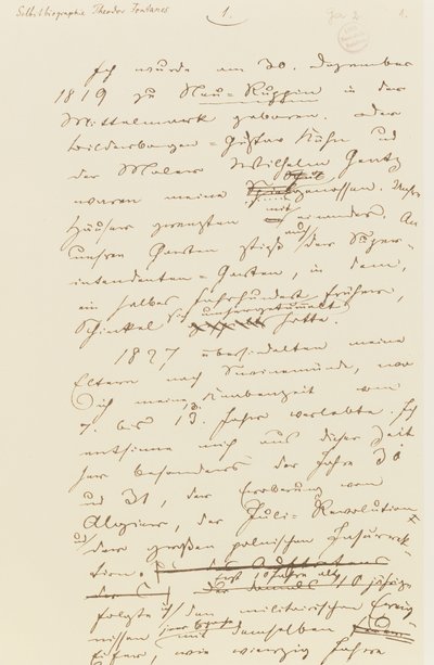 Sida från Fontanes självbiografi (penna och bläck på papper) av Theodor Fontane