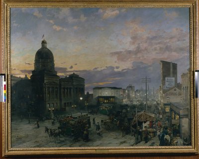 Washington Street, Indianapolis At Dusk (olja på duk) av Theodor Groll