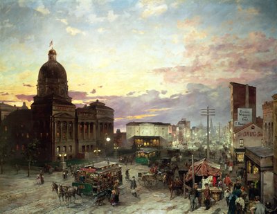 Washington Street, Indianapolis at Dusk (olja på duk) av Theodor Groll