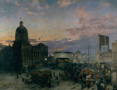 Washington Street, Indianapolis i skymningen, 1892-1895 av Theodor Groll