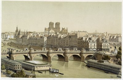 Ile de la Cite och Pont Neuf i Paris av Theodor Josef Hubert Hoffbauer