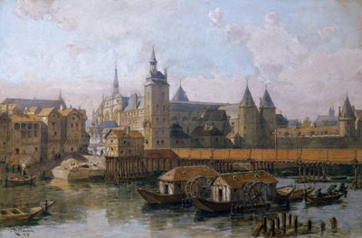 Ile de la Cite och Palais de Justice (tidigare Palais Royal) på 1500-talet, 1917 av Theodor Josef Hubert Hoffbauer