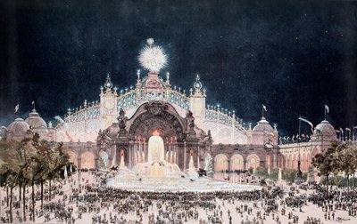 Universell utställning, utsikt över el- och vattenslottets palats, Paris (Tryck av Theodor Josef Hubert Hoffbauer