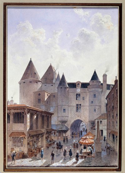 Utsikt över Grand Chatelet från Rue Saint Denis i Paris akvarell av Theodor Joseph av Theodor Josef Hubert Hoffbauer