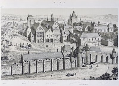 Utsikt över templet 1450, illustration från "Paris Through The Ages", 1885 av Theodor Josef Hubert Hoffbauer