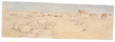 Får och gäss på Saltholm (utkast till stansskålsdekoration) av Theodor Philipsen