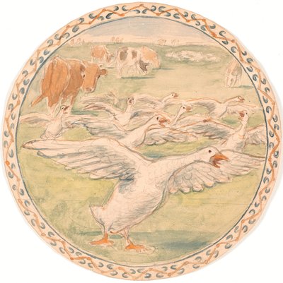 Betande kor och gnällgäss (utkast till keramikfat) av Theodor Philipsen