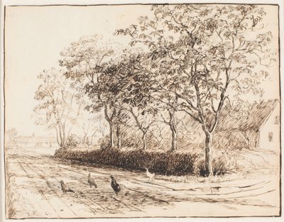 Höns utanför en gård i Kastrup. Katrupvejen av Theodor Philipsen
