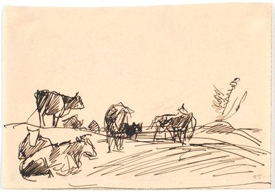 Landskap med liggande och stående kor av Theodor Philipsen